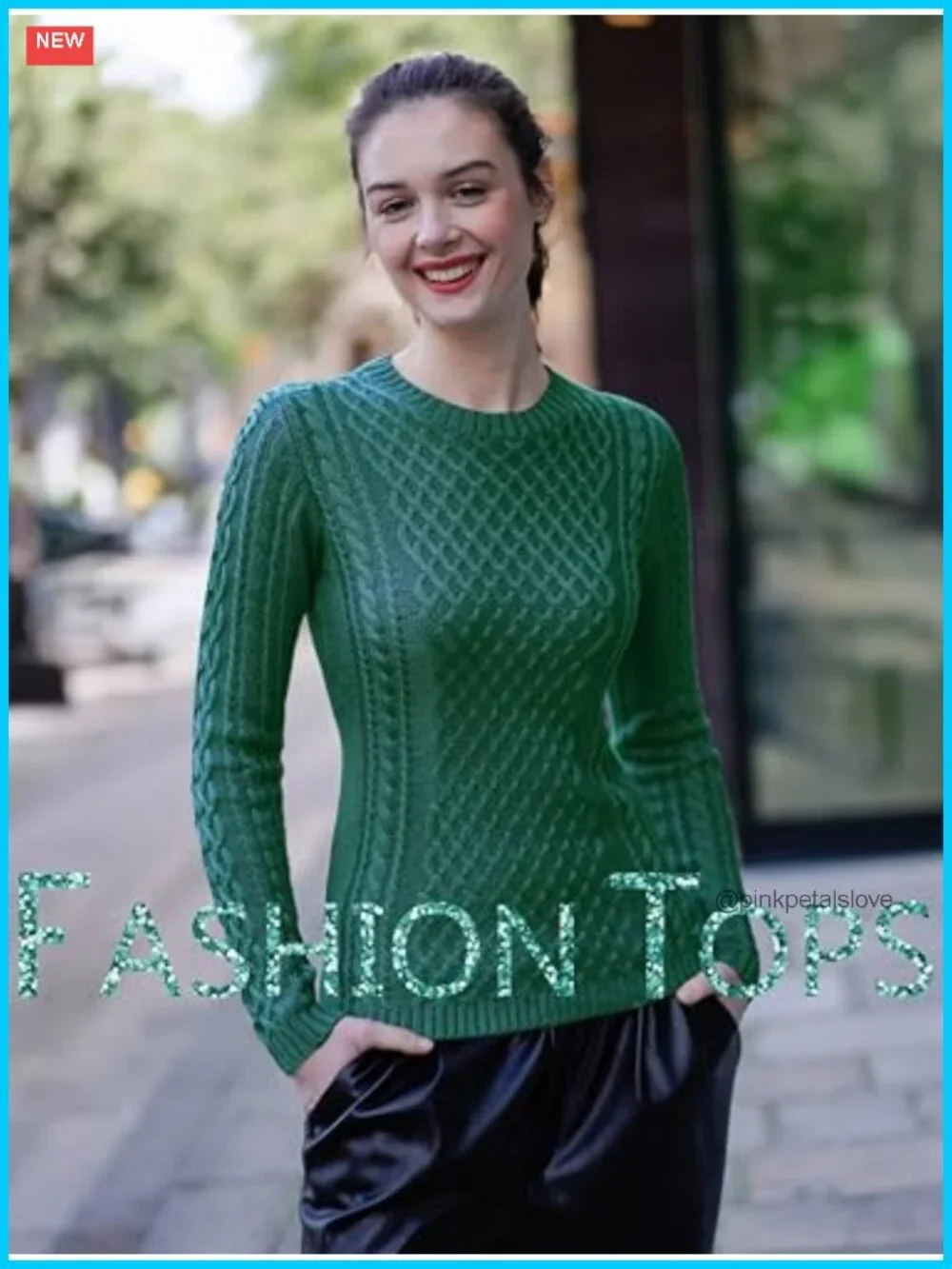 Women Crew Neck Cable Knit Long Sleeve Pullover Sweater Jumper